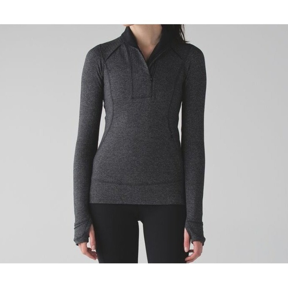 Lululemon Think Fast Half Zip Pullover Women 10 Gray Herringbone Rulu Activewear